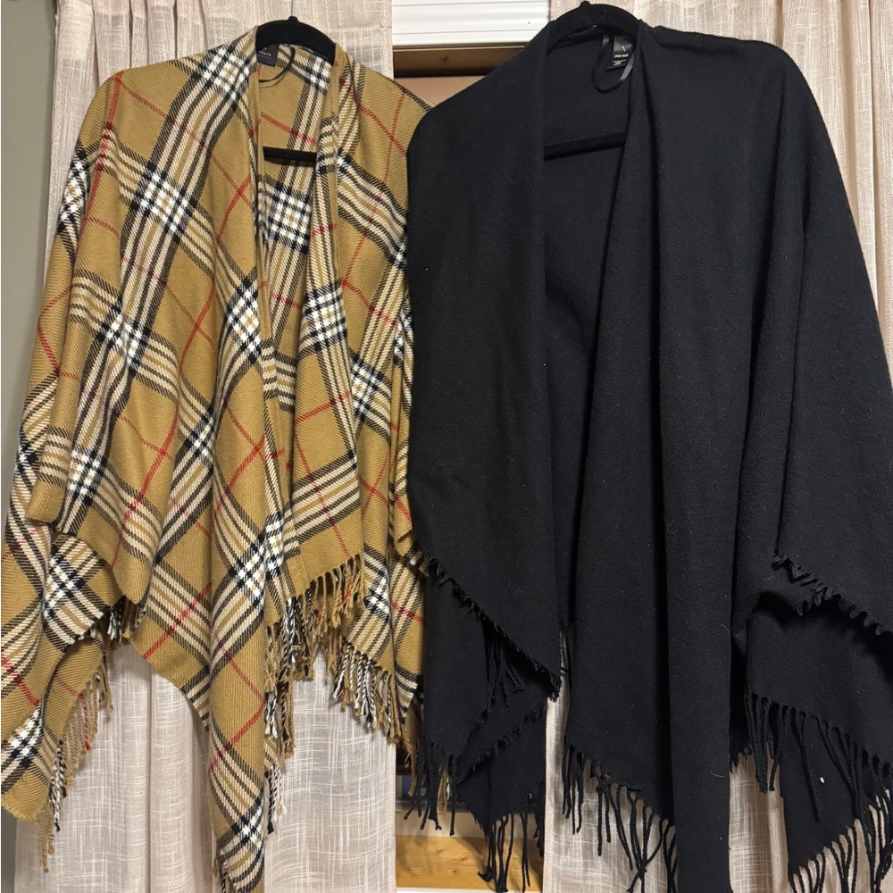 Plaid and Black Women's Shawl Set